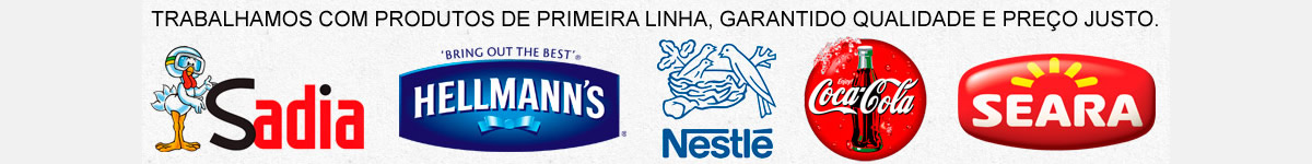 Imagem mostrando as marcas dos produtos que trabalhamos para fazer o buffet. Sadia, Hellmanns, Nestle, Coca-cola e Seara